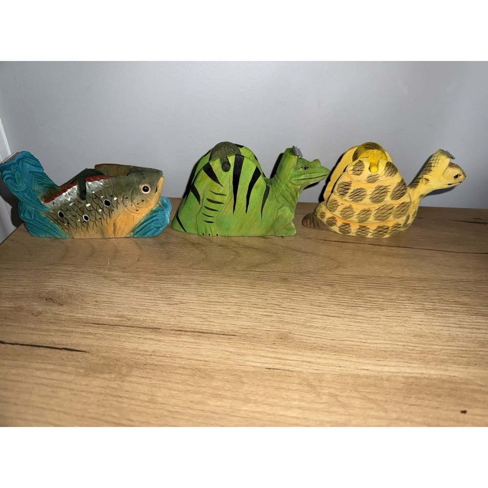 Carved & Painted Fish & Dinosaur‎ Tape Label Dispenser Green